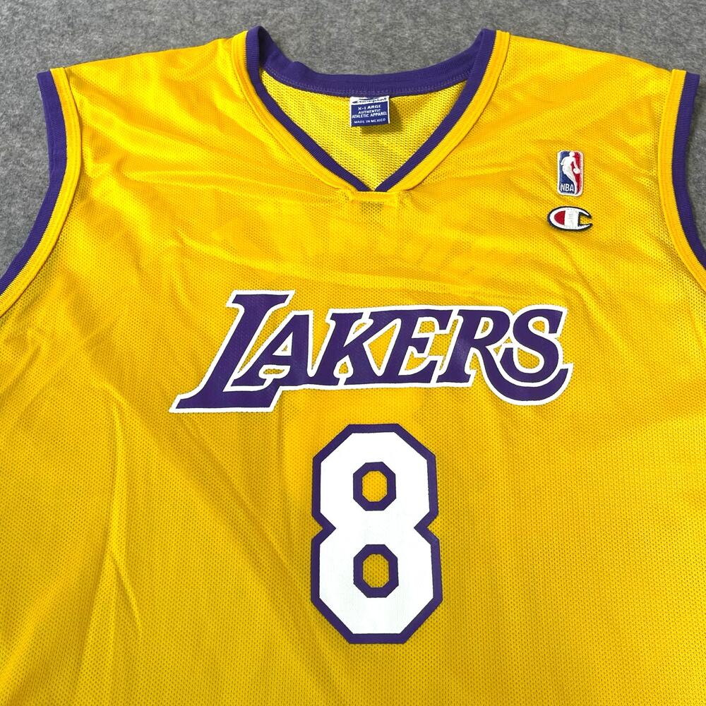 Champion LA Lakers Kobe Bryant #8 NBA Basketball Yellow/Purple Jersey Size 48/XL - Picture 10 of 12